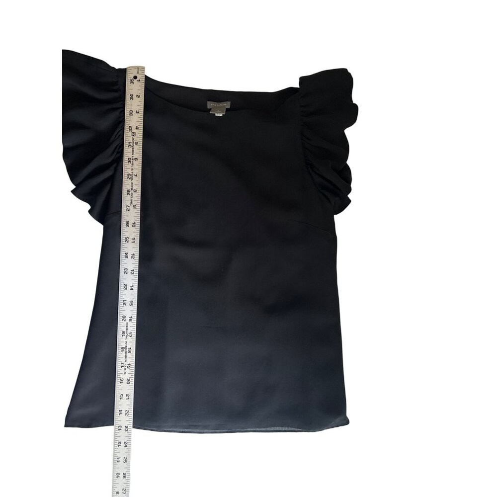Ann Taylor Black Ruffle Sleeve Lined Silk Blouse - Small - Picture 6 of 8